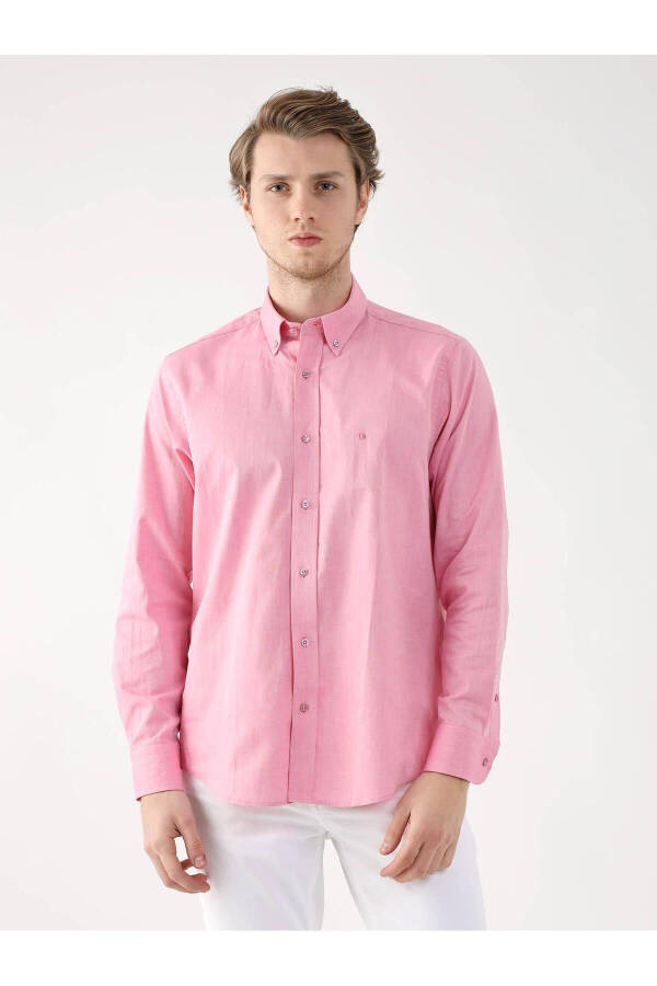 Pembe Erkek Regular Fit Oxford Brent Düğmeli Yaka Uzun Kol Gömlek - 94867 - 15