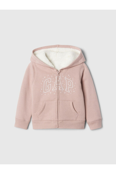 Pembe Gap logosu fermuarlı sherpa sweatshirt - 4