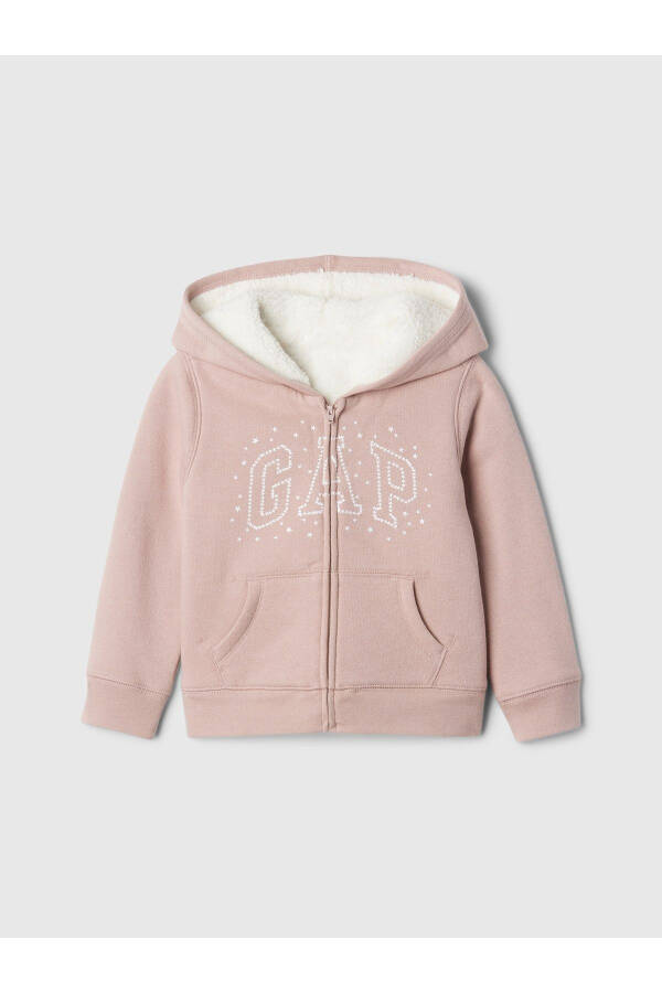 Pembe Gap logosu fermuarlı sherpa sweatshirt - 4