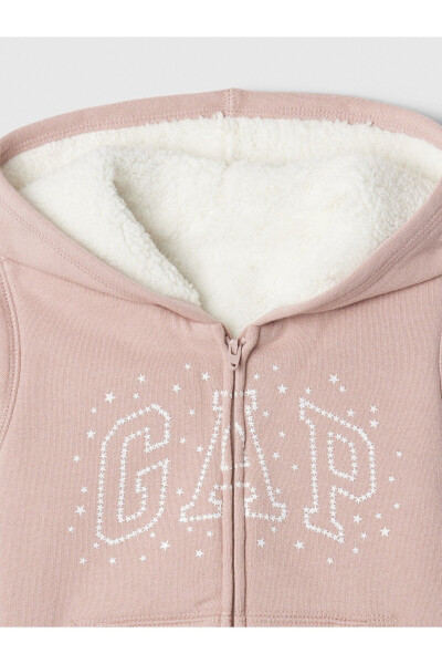 Pembe Gap logosu fermuarlı sherpa sweatshirt - 5