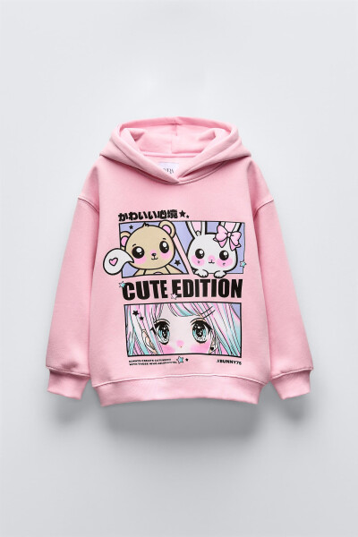 Pembe Kapüşonlu Sweatshirt - 1