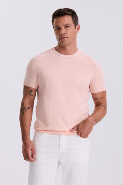 Pembe Slim Fit Triko Bisiklet Yaka T-Shirt - 2