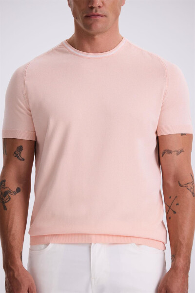 Pembe Slim Fit Triko Bisiklet Yaka T-Shirt - 3