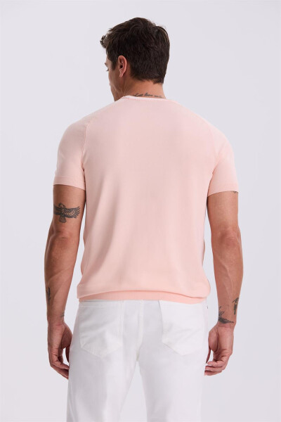 Pembe Slim Fit Triko Bisiklet Yaka T-Shirt - 4