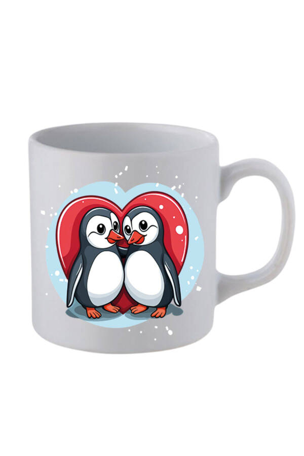 Penguin and Heart Printed Giftware White Mug - Ceramic Tea, Coffee Gift Mug - 1