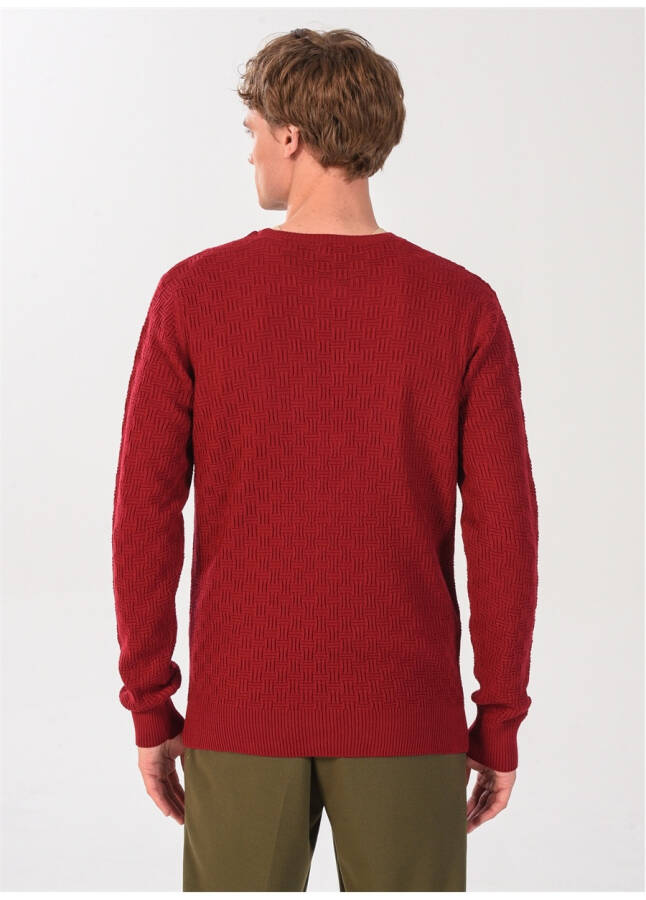 People By Fabrika Bicyclist Collar Patterned Burgundy Men's Sweater 23Tr09 - 10