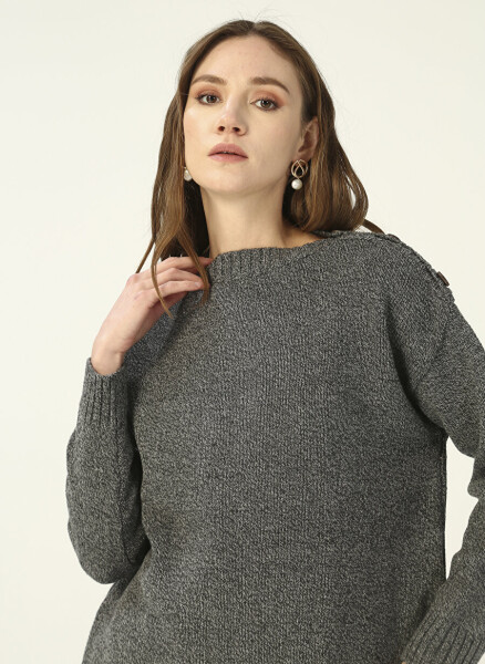 People By Fabrika Boat Neck Plain Anthracite Melange Women's Sweater PROJECT-3 - 9