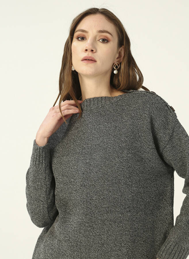 People By Fabrika Boat Neck Plain Anthracite Melange Women's Sweater PROJECT-3 - 3