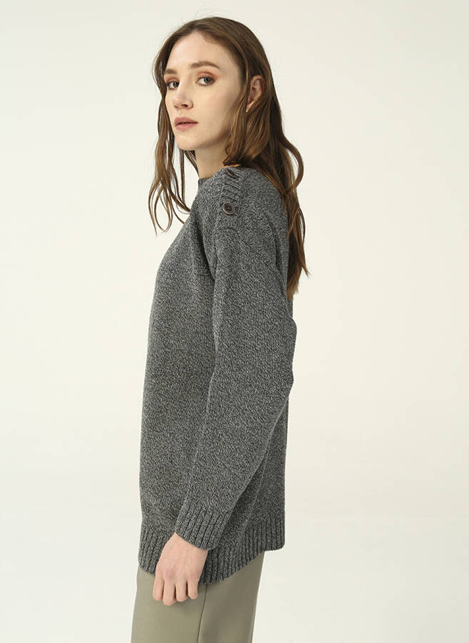 People By Fabrika Boat Neck Plain Anthracite Melange Women's Sweater PROJECT-3 - 4