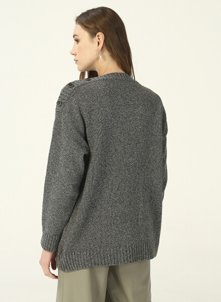 People By Fabrika Boat Neck Plain Anthracite Melange Women's Sweater PROJECT-3 - 5