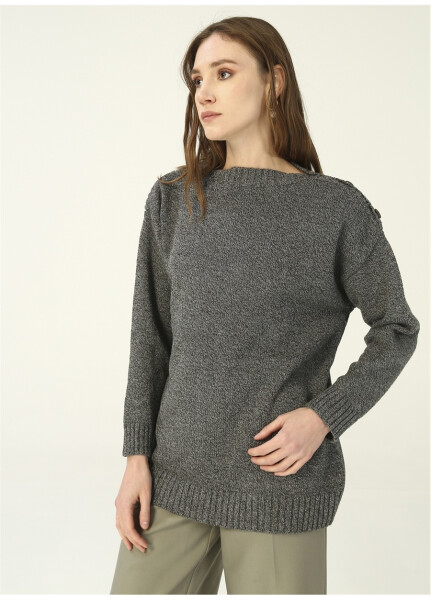 People By Fabrika Boat Neck Plain Anthracite Melange Women's Sweater PROJECT-3 - 13