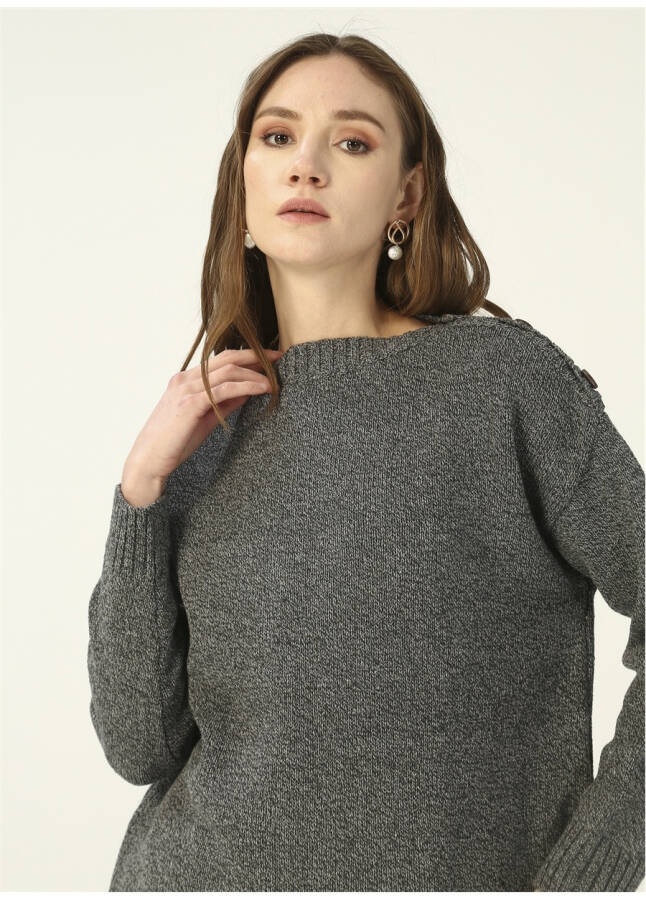 People By Fabrika Boat Neck Plain Anthracite Melange Women's Sweater PROJECT-3 - 15