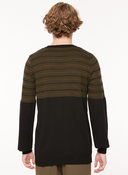 People by Fabrika men's sweater, crew neck, regular fit, jacquard black-khaki. SPBF3WM-SWE5005 - 5