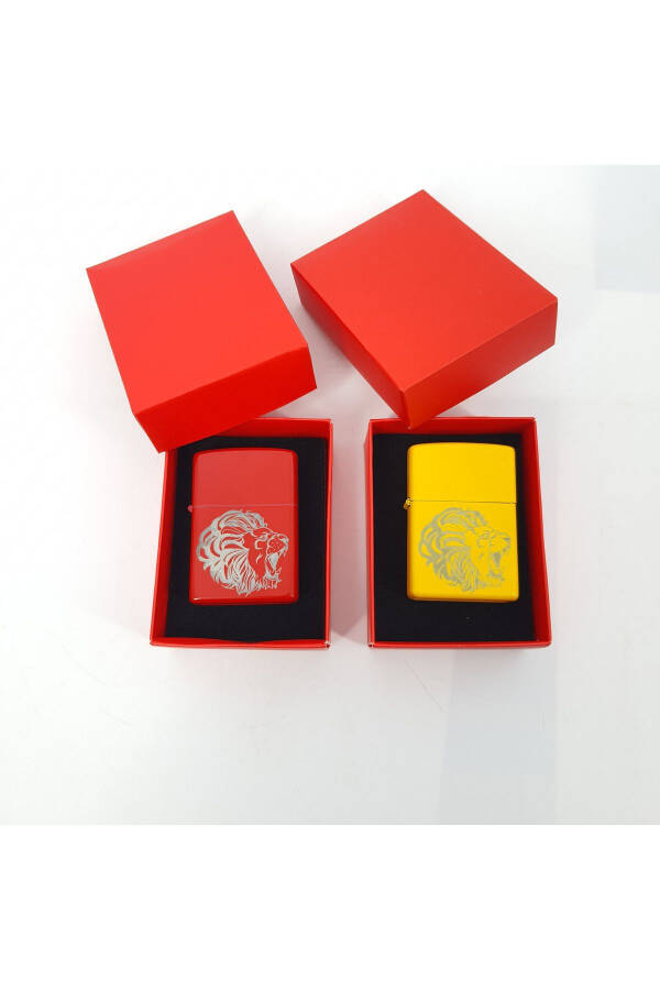 Personalized 2-Pack Lion Design Yellow Red Lighter in a Special Box - 1