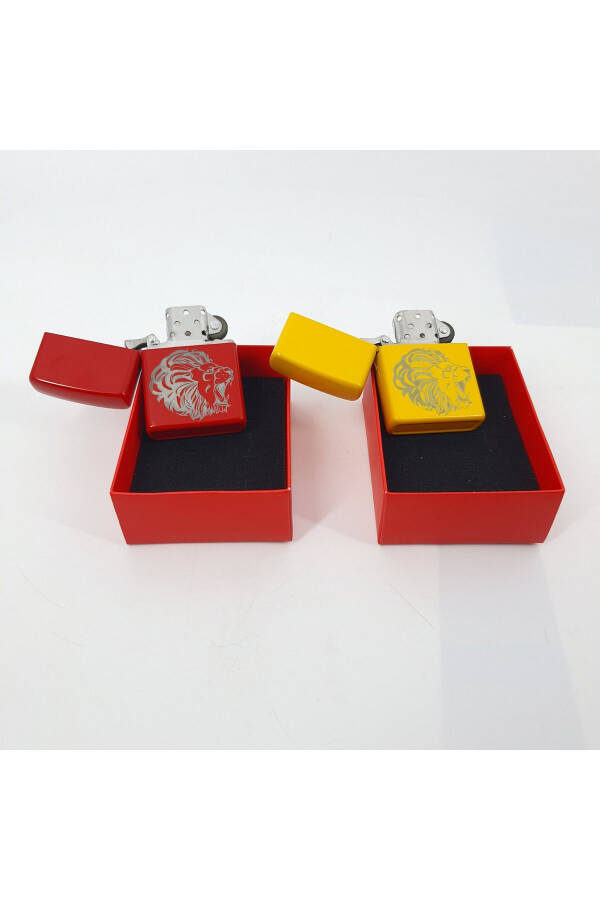 Personalized 2-Pack Lion Design Yellow Red Lighter in a Special Box - 3