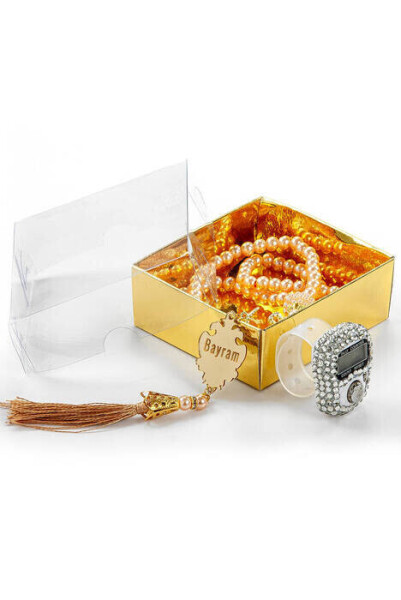 Personalized Acrylic Pearl Tasbih and Zikir Set Gold Color - 1