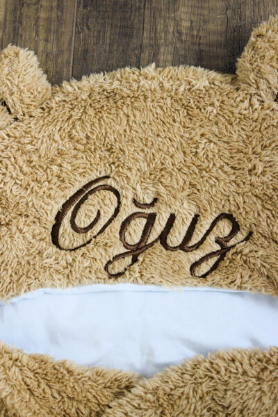 Personalized Embroidered Baby Swaddle Blanket Brown Sleeping Bag Curly Wellsoft Plush Bear Ear - 5