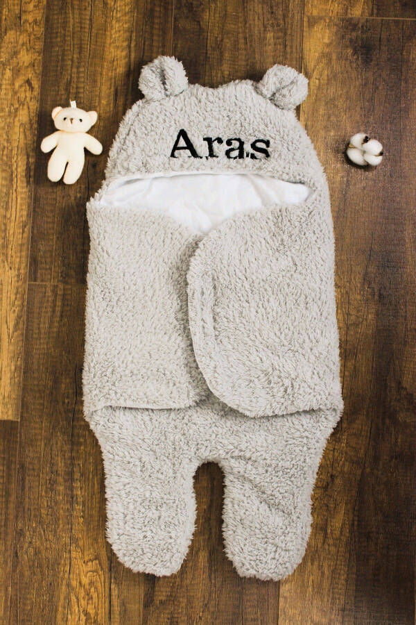 Personalized Embroidered Baby Swaddle Sleeping Bag Curly Wellsoft Plush Bear Ear - 3