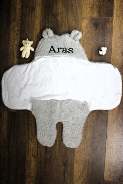 Personalized Embroidered Baby Swaddle Sleeping Bag Curly Wellsoft Plush Bear Ear - 5