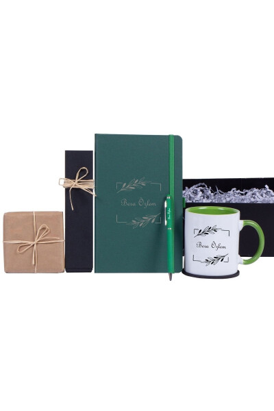 Personalized Green Agenda Cup Pen Gift Set / Personalized Birthday Gift - 1