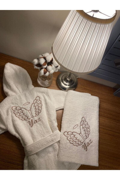 Personalized Name Embroidery Angel Wing Pattern Baby Towel Robe Set 0-3 Years - 8