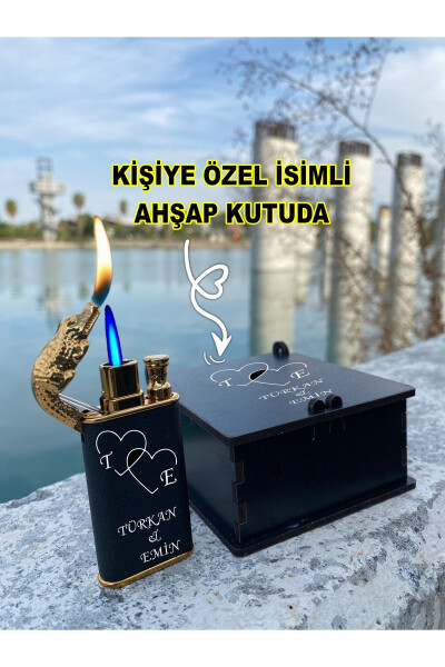 Personalized Name Engraved VALENTINE'S DAY SPECIAL Design Crocodile Lighter & Custom Wooden Box - 15