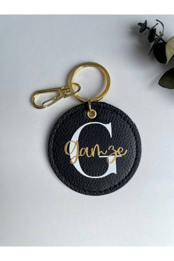 Personalized Name Genuine Leather Black Keychain - 10