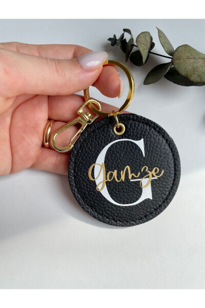 Personalized Name Genuine Leather Black Keychain - 11