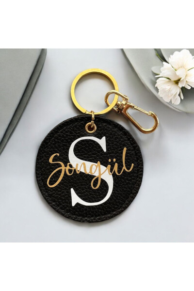 Personalized Name Genuine Leather Black Keychain - 6