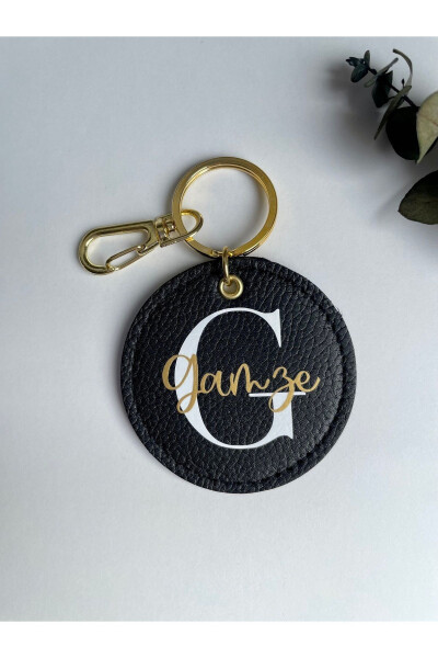 Personalized Name Genuine Leather Black Keychain - 7