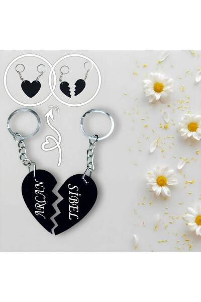 Personalized Name Heart Keychain Set - 3