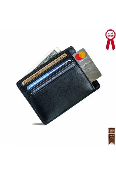 Personalized Original Genuine Leather Oval Credit Card Wallet Portfolio Super Slim Model Black - 13