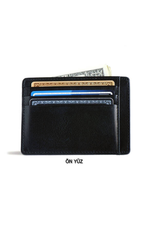 Personalized Original Genuine Leather Oval Credit Card Wallet Portfolio Super Slim Model Black - 15