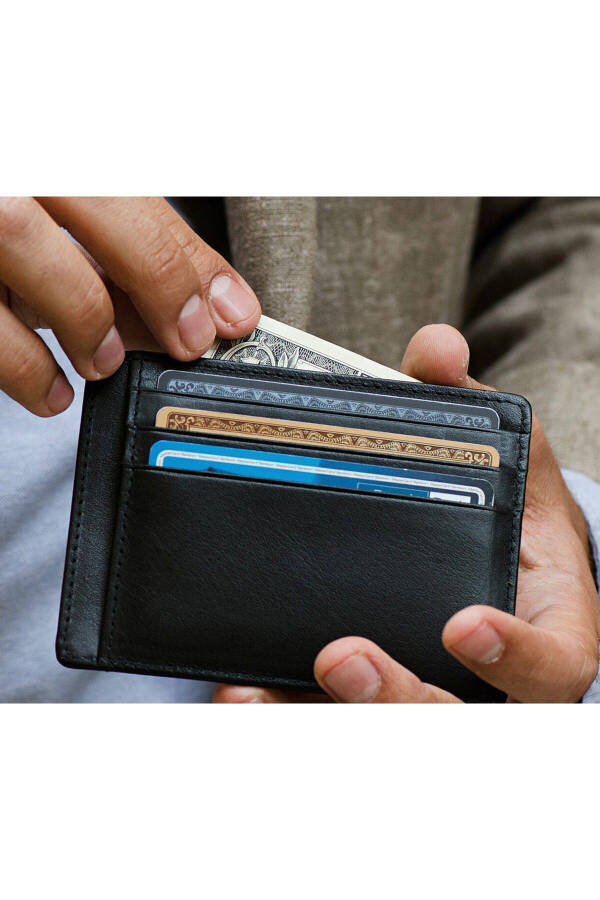 Personalized Original Genuine Leather Oval Credit Card Wallet Portfolio Super Slim Model Black - 4