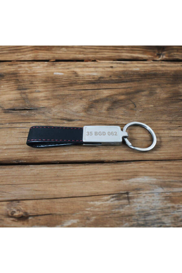 Personalized Steel Body Red Stitched Black Leather Keychain - 2