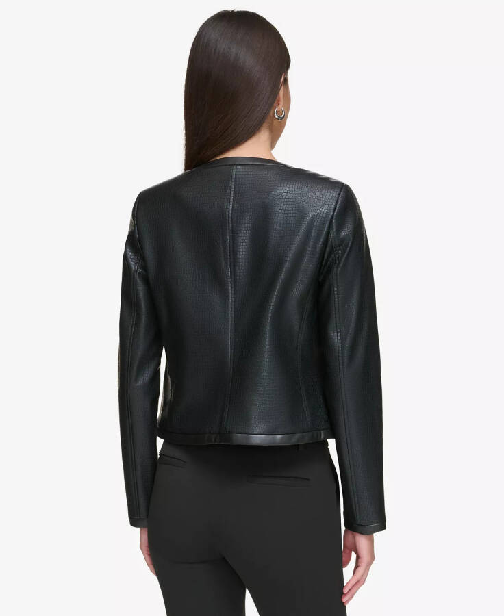 Petite Embossed Faux-Leather Collarless Jacket Black - 2