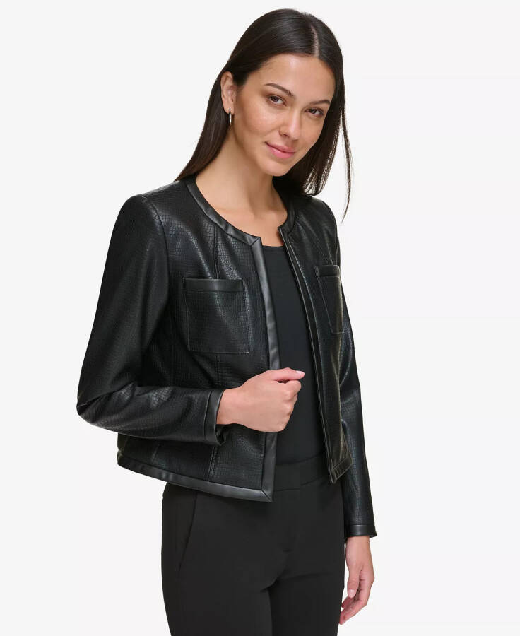 Petite Embossed Faux-Leather Collarless Jacket Black - 3