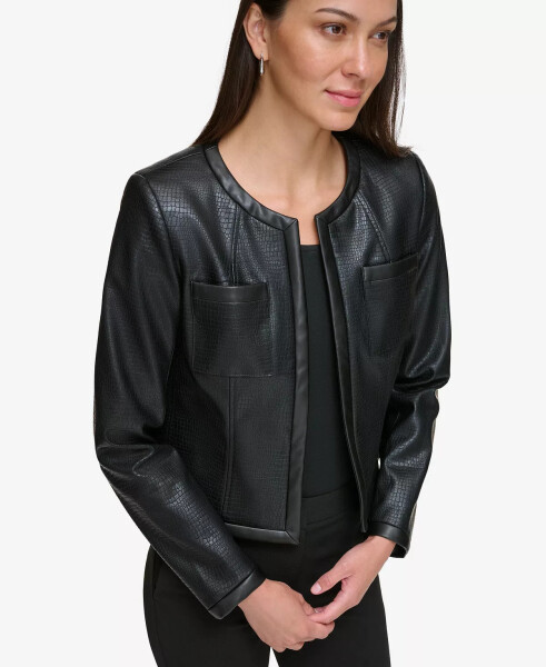 Petite Embossed Faux-Leather Collarless Jacket Black - 4