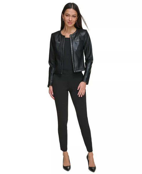 Petite Embossed Faux-Leather Collarless Jacket Black - 5