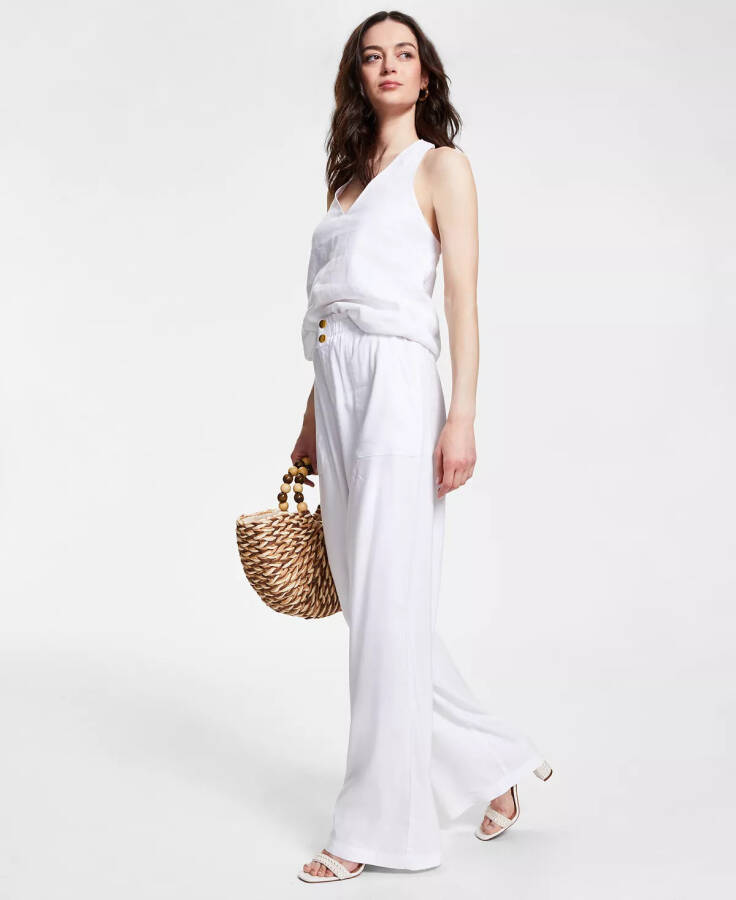 Petite Linen-Blend Paperbag-Waist Pants, Created for Macy's Bright White - 4