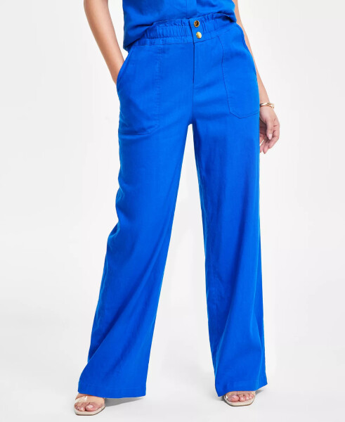 Petite Linen-Blend Paperbag-Waist Pants, Created for Macy's Intense Cobalt - 1