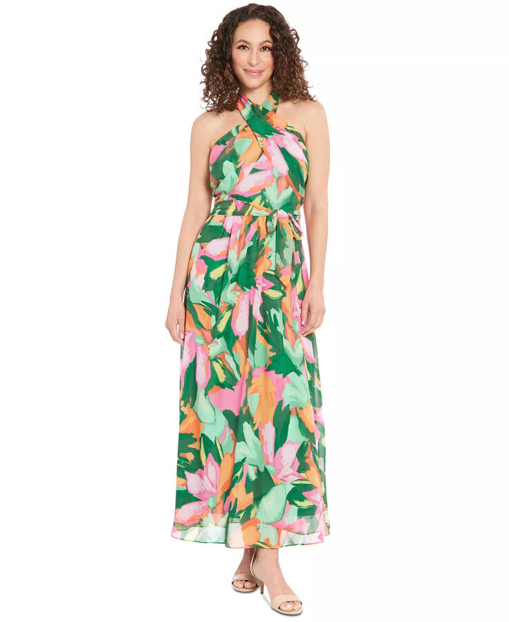 Petite Printed Wrap-Neck Maxi Dress Pink Green - 9