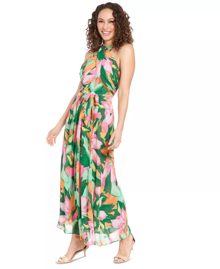 Petite Printed Wrap-Neck Maxi Dress Pink Green - 11