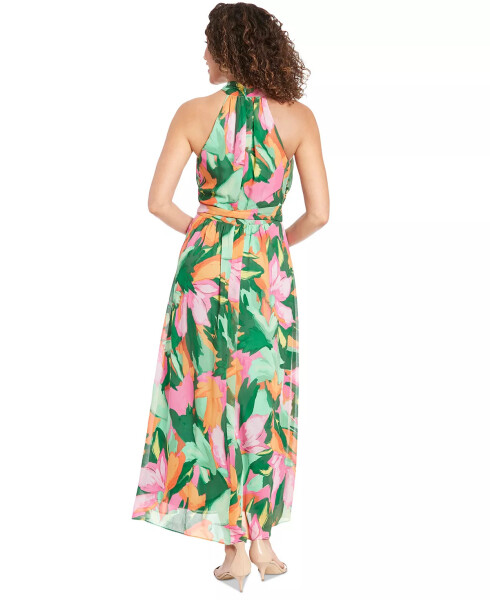 Petite Printed Wrap-Neck Maxi Dress Pink Green - 12