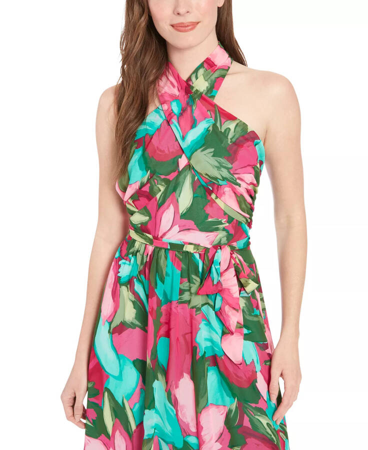 Petite Printed Wrap-Neck Maxi Dress Pink Green - 3