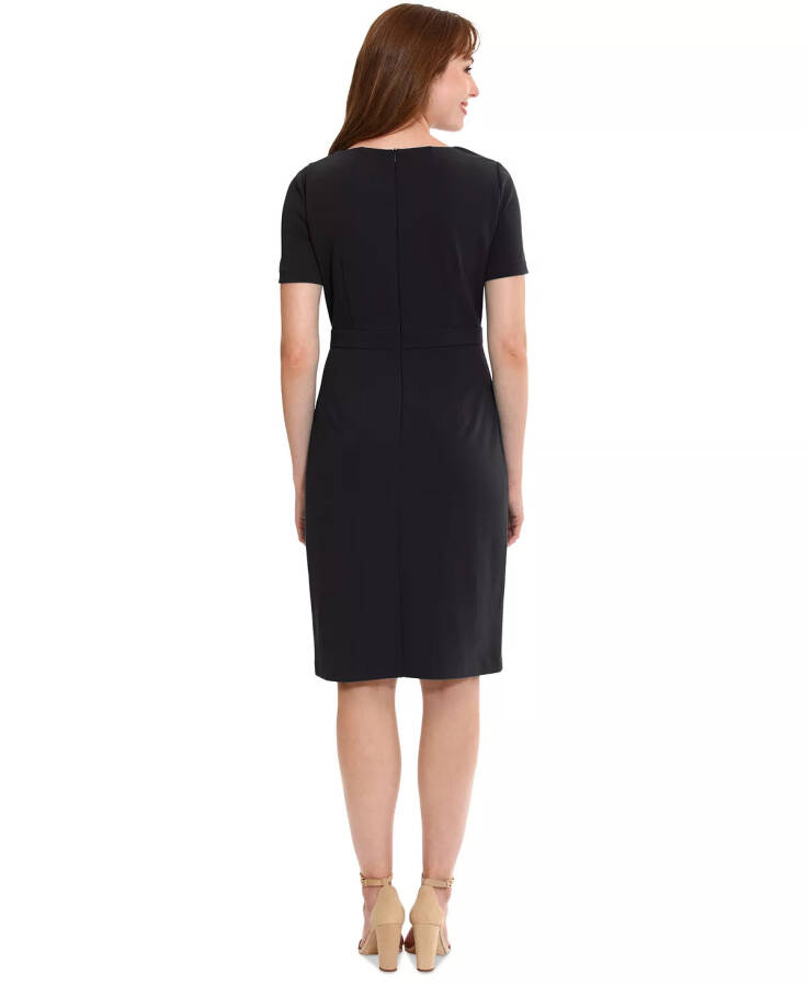 Petite Solid Bow-Neck Short-Sleeve Sheath Dress Black - 6