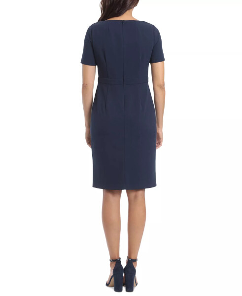 Petite Solid Bow-Neck Short-Sleeve Sheath Dress Navy - 5