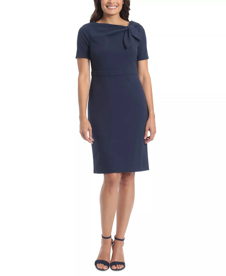 Petite Solid Bow-Neck Short-Sleeve Sheath Dress Navy - 6