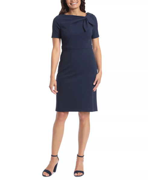 Petite Solid Bow-Neck Short-Sleeve Sheath Dress Navy - 1