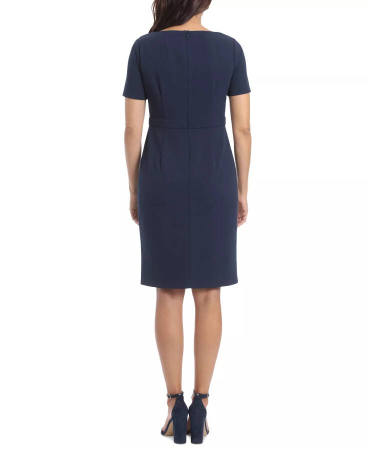 Petite Solid Bow-Neck Short-Sleeve Sheath Dress Navy - 2